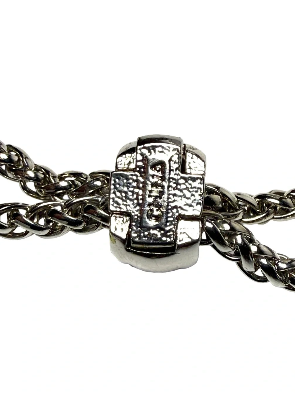 Silver Crystal Pavé Bead Chain Bolo Necklace
